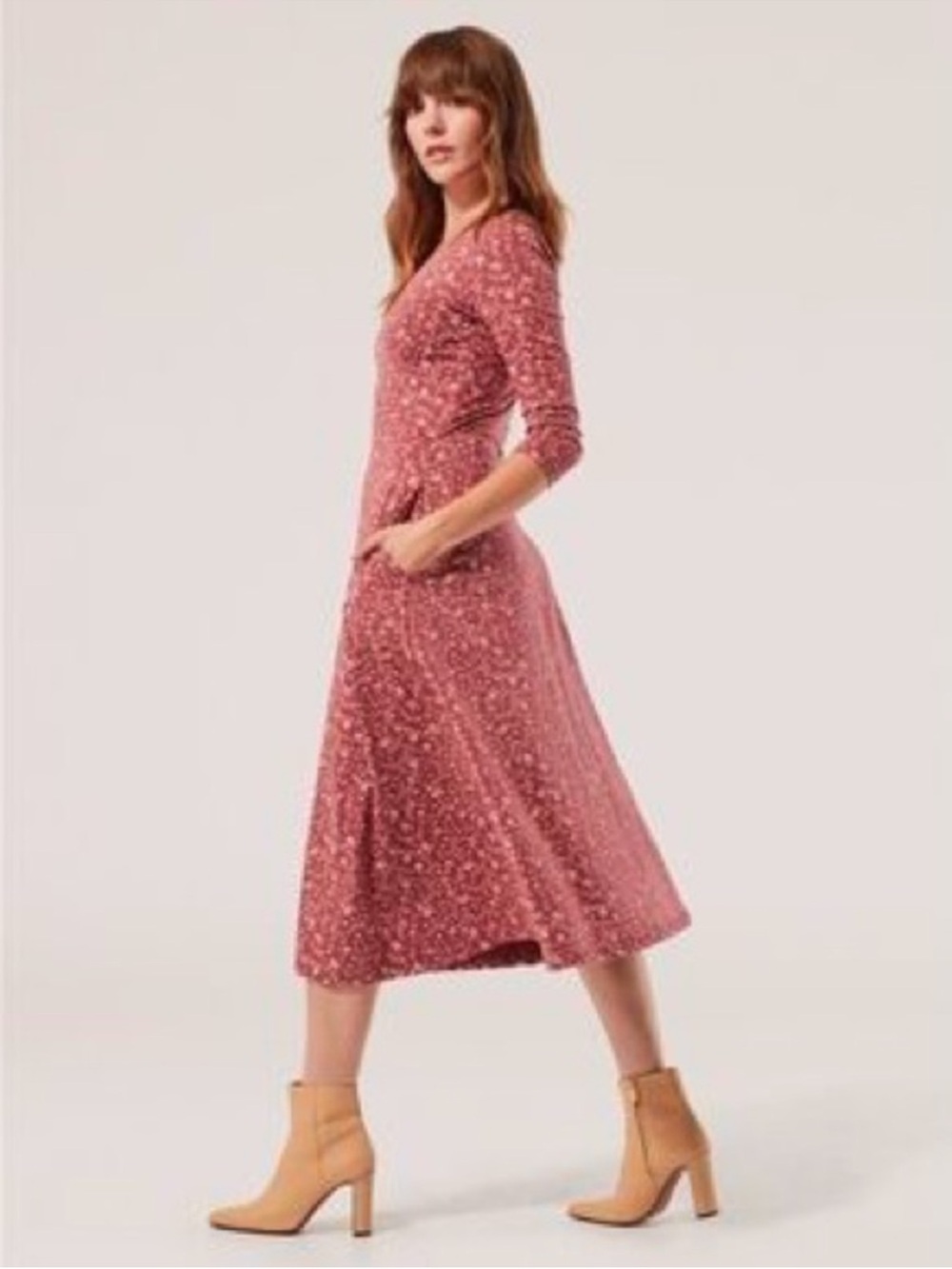 Pact Pink/Red Western Floral Fit & Flare 3/4 Sleeve V-Neck Dress Size S - Picture 12 of 12